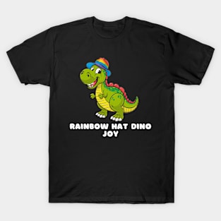 Joyful Dinosaur with Rainbow Hat T-Shirt